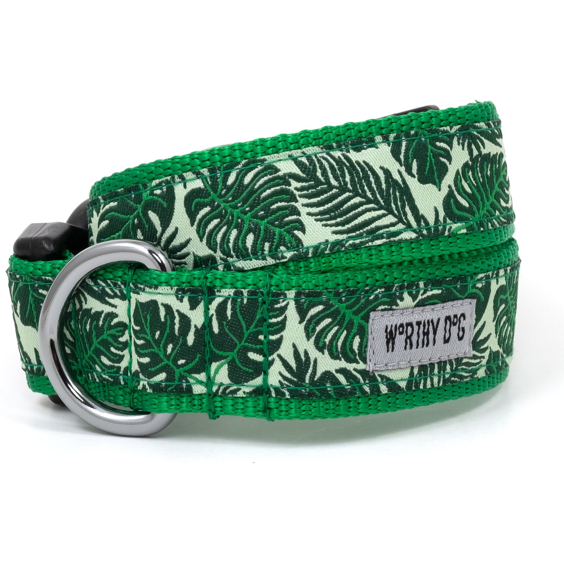 The Worthy Dog Tropical Leaves Adjustable Dog Collar, Green, X-Large: 17 to 23-in neck, 1-in wide