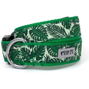 The Worthy Dog Tropical Leaves Adjustable Dog Collar, Green, X-Small: 5 to 11-in neck, 1/2-in wide
