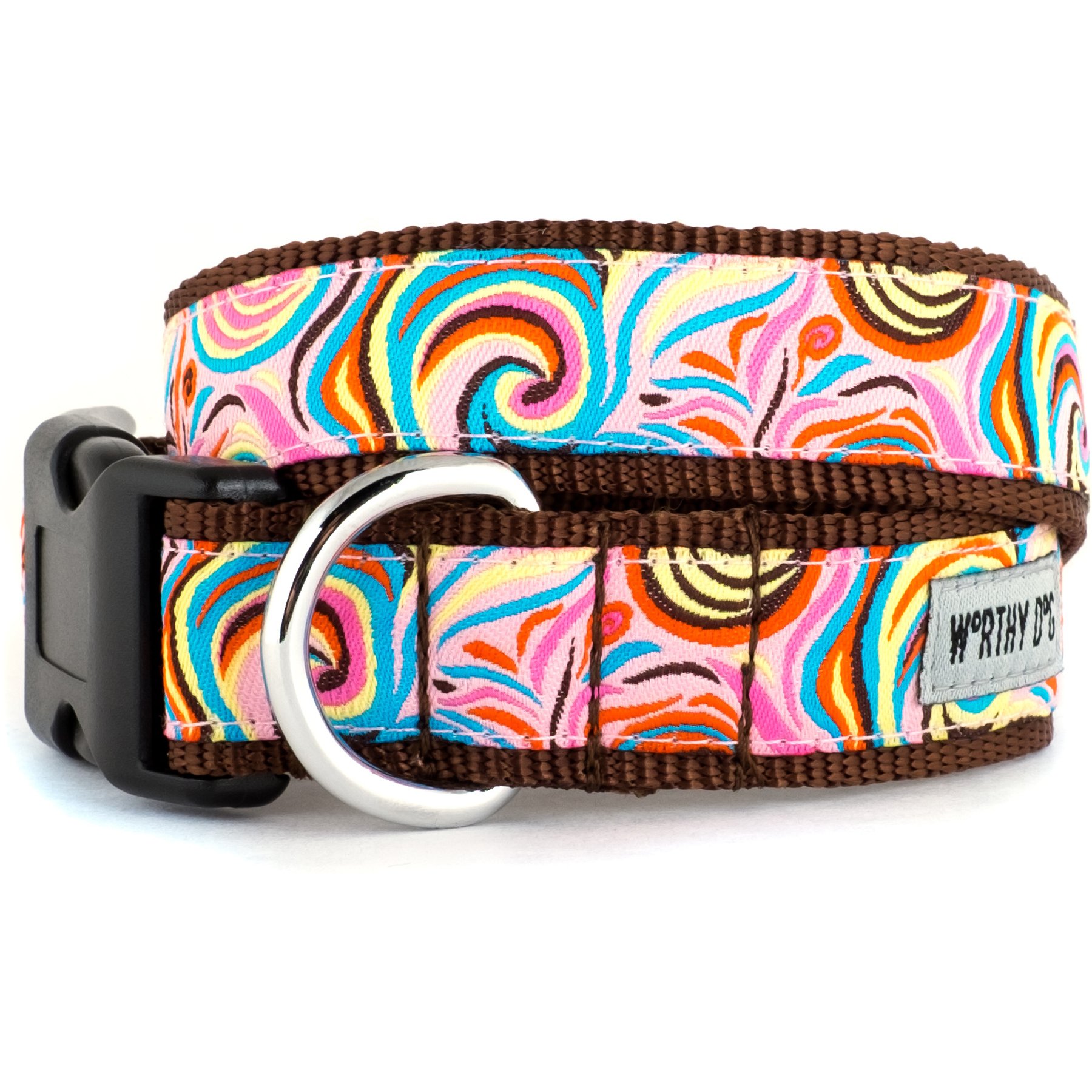 The Worthy Dog Swirly Adjustable Dog Collar, Pink, X-Small: 5 to 11-in neck, 1/2-in wide