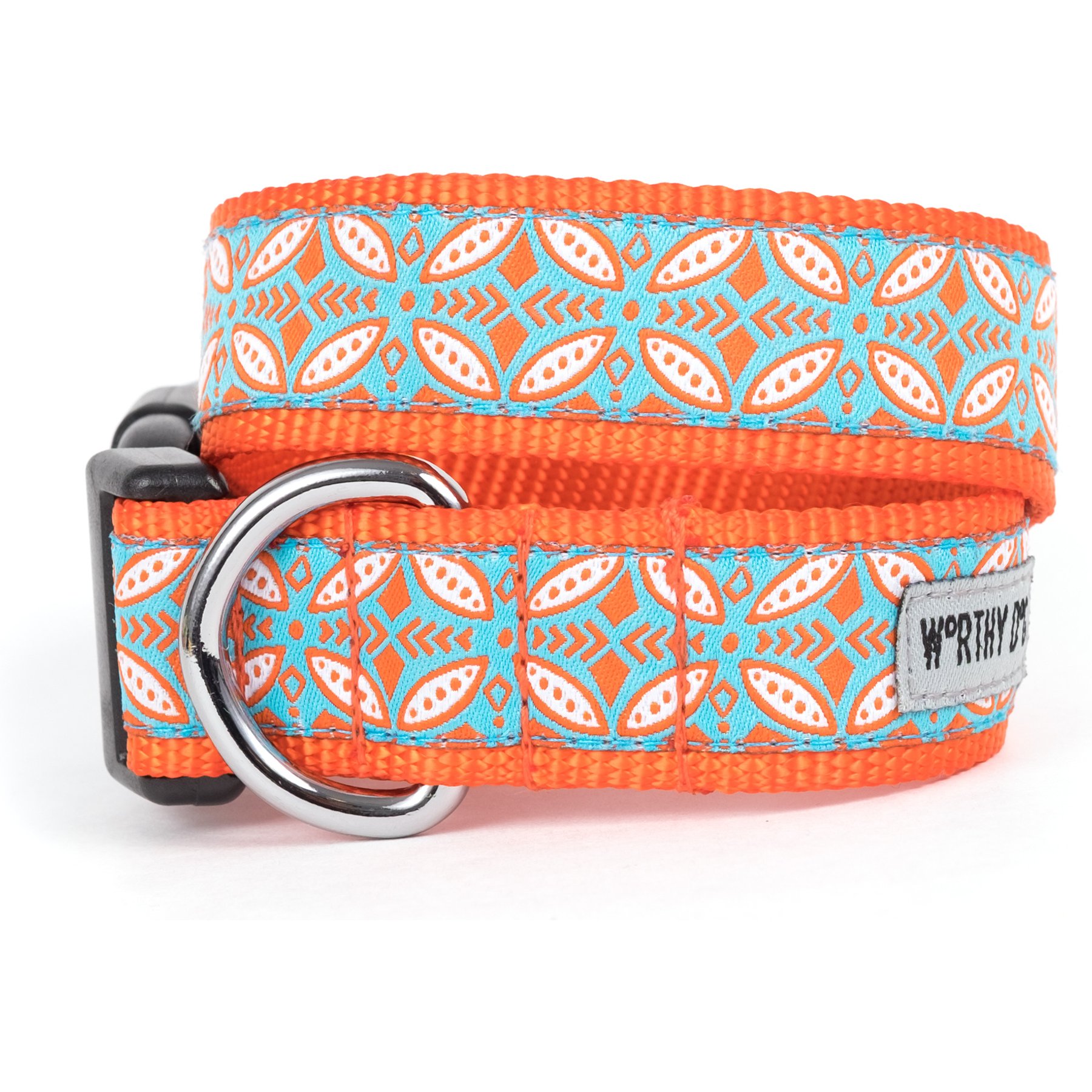 The Worthy Dog Stamp Print Adjustable Dog Collar, Coral, X-Small: 5 to 11-in neck, 1/2-in wide