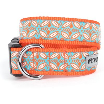 The Worthy Dog The Worthy Dog Stamp Print Adjustable Dog Collar, Coral, Large: 14 to 20-in neck, 1-in wide