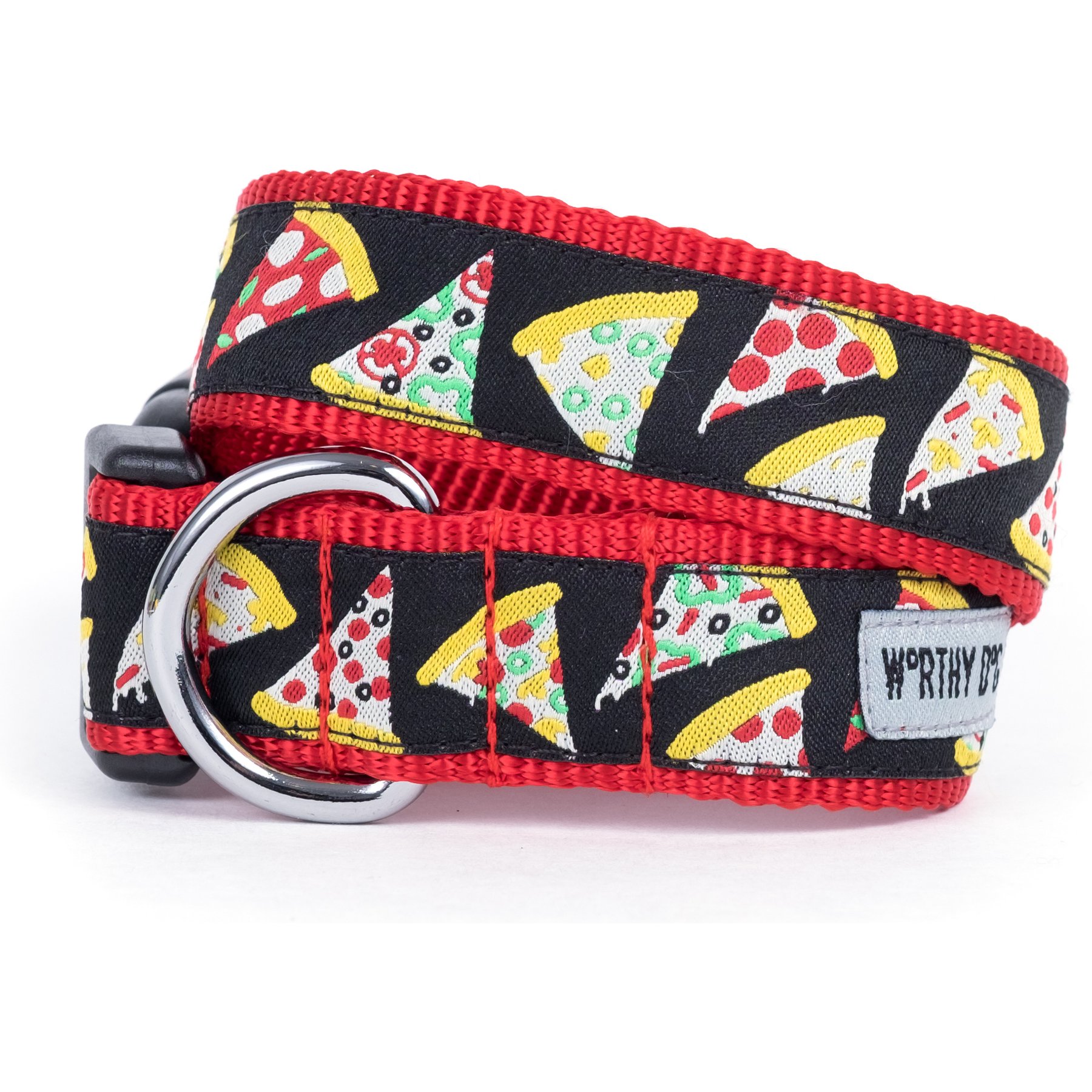 The Worthy Dog Pizza Adjustable Dog Collar, Black, Small: 8 to 14-in neck, 5/8-in wide