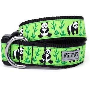 The Worthy Dog Pandas Adjustable Dog Collar, Green, X-Small: 5 to 11-in neck, 1/2-in wide