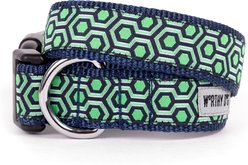 The Worthy Dog Hexagon Adjustable Dog Collar, Navy, Medium: 11 to 17-in neck, 1-in wide