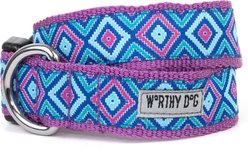 The Worthy Dog Graphic Diamond Adjustable Dog Collar, Purple, X-Large: 17 to 23-in neck, 1-in wide