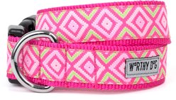 The Worthy Dog Graphic Diamond Adjustable Dog Collar, Pink, Large: 14 to 20-in neck, 1-in wide