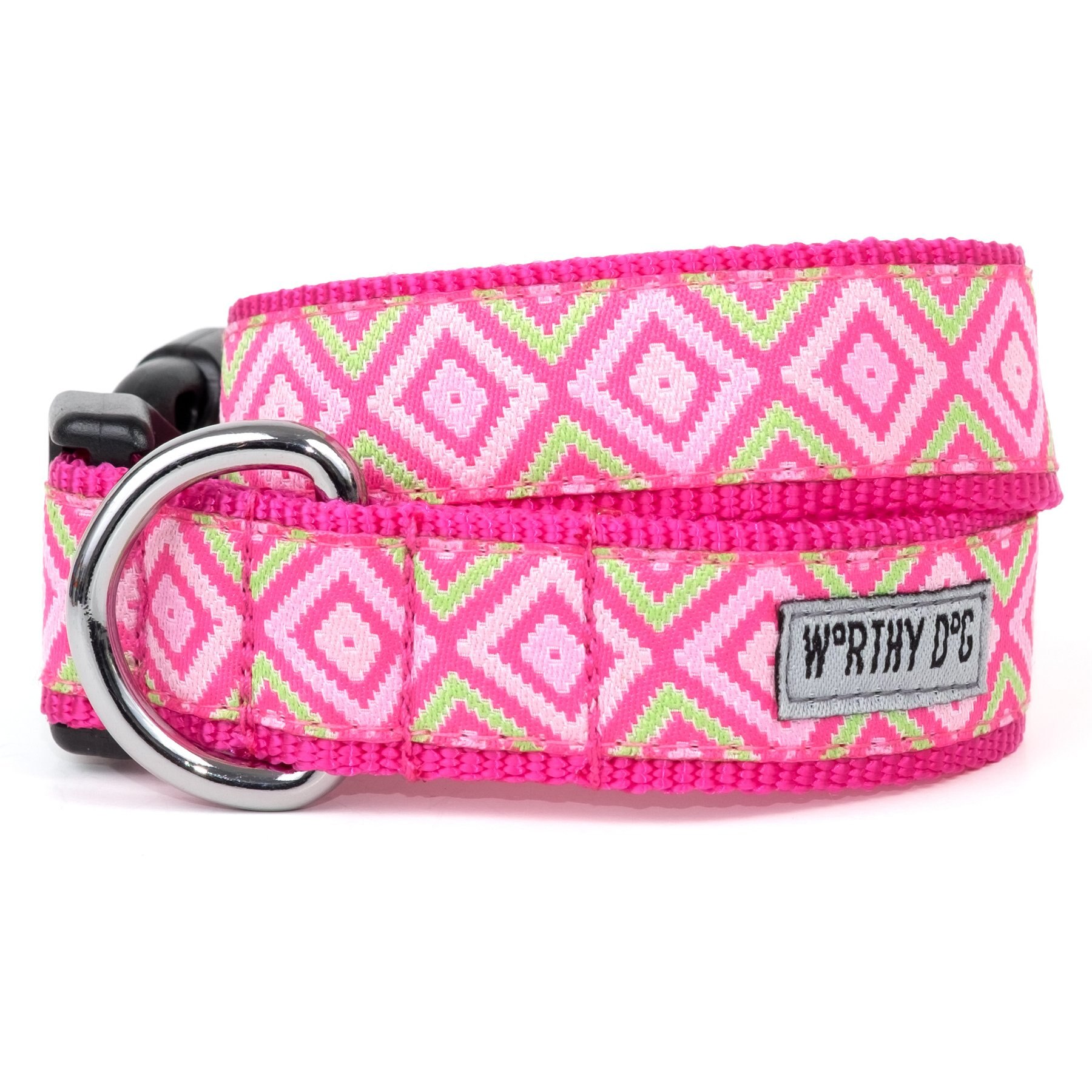 The Worthy Dog Graphic Diamond Adjustable Dog Collar, Pink, X-Small: 5 to 11-in neck, 1/2-in wide