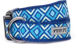 The Worthy Dog Graphic Diamond Adjustable Dog Collar, Blue, X-Small: 5 to 11-in neck, 1/2-in wide