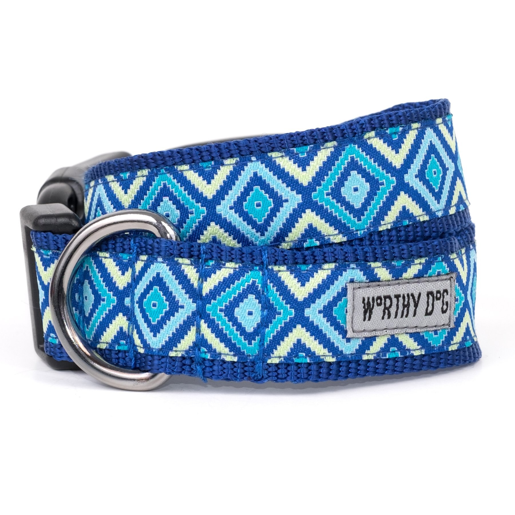 The Worthy Dog Graphic Diamond Adjustable Dog Collar, Blue, Small: 8 to 14-in neck, 5/8-in wide