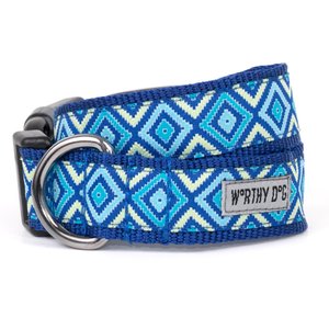 The Worthy Dog Graphic Diamond Adjustable Dog Collar, Blue, Large: 14 to 20-in neck, 1-in wide