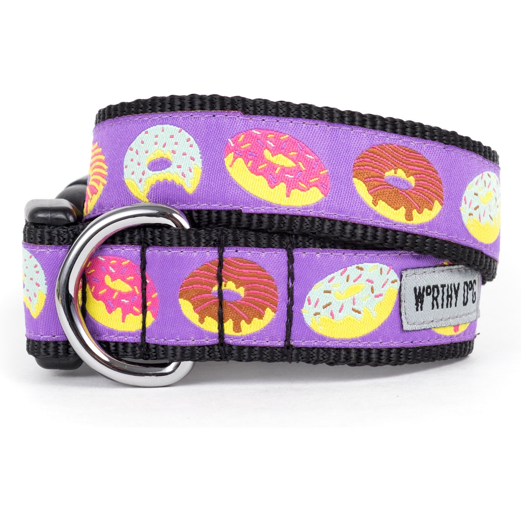 The Worthy Dog Donuts Adjustable Dog Collar, Purple, Large: 14 to 20-in neck, 1-in wide