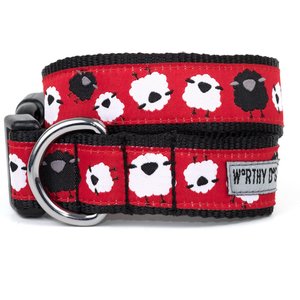 The Worthy Dog Counting Sheep Adjustable Dog Collar, Red, Large: 14 to 20-in neck, 1-in wide