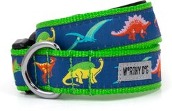 The Worthy Dog Dino Adjustable Dog Collar, Navy, Medium: 11 to 17-in neck, 1-in wide