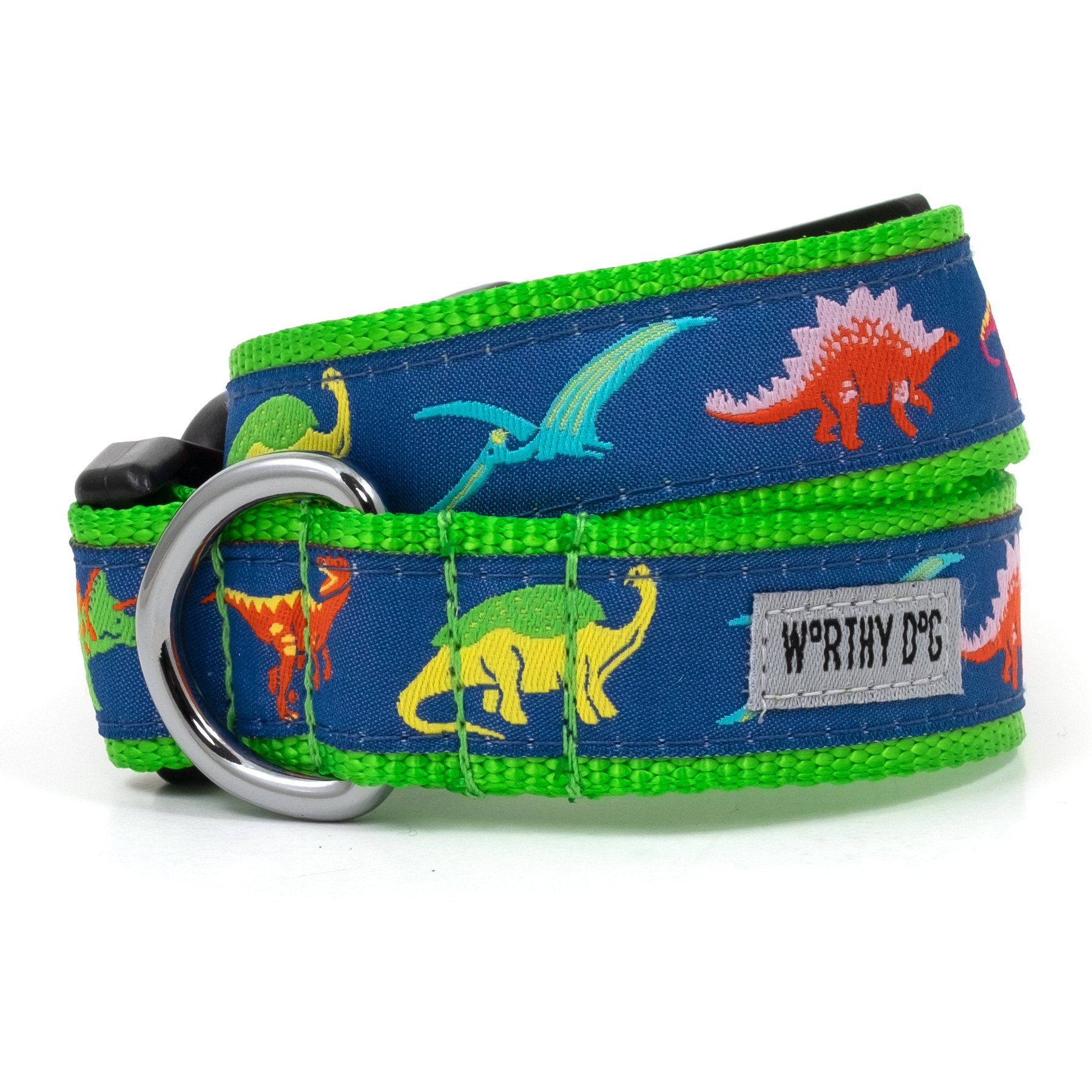 The Worthy Dog Dino Adjustable Dog Collar, Navy, Small: 8 to 14-in neck, 5/8-in wide