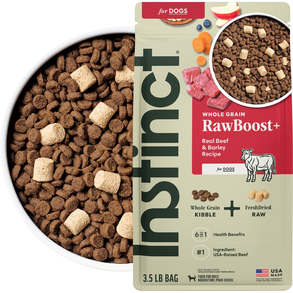 Instinct RawBoost Whole Grain Real Beef & Barley Recipe Dry Dog Food, 3.5-lb bag