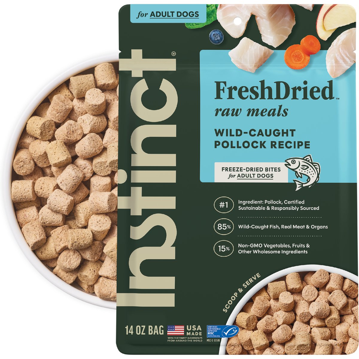 Instinct FreshDried Bites Grain-Free Wild-Caught Alaskan Pollock Recipe Dog Food, 14-oz bag