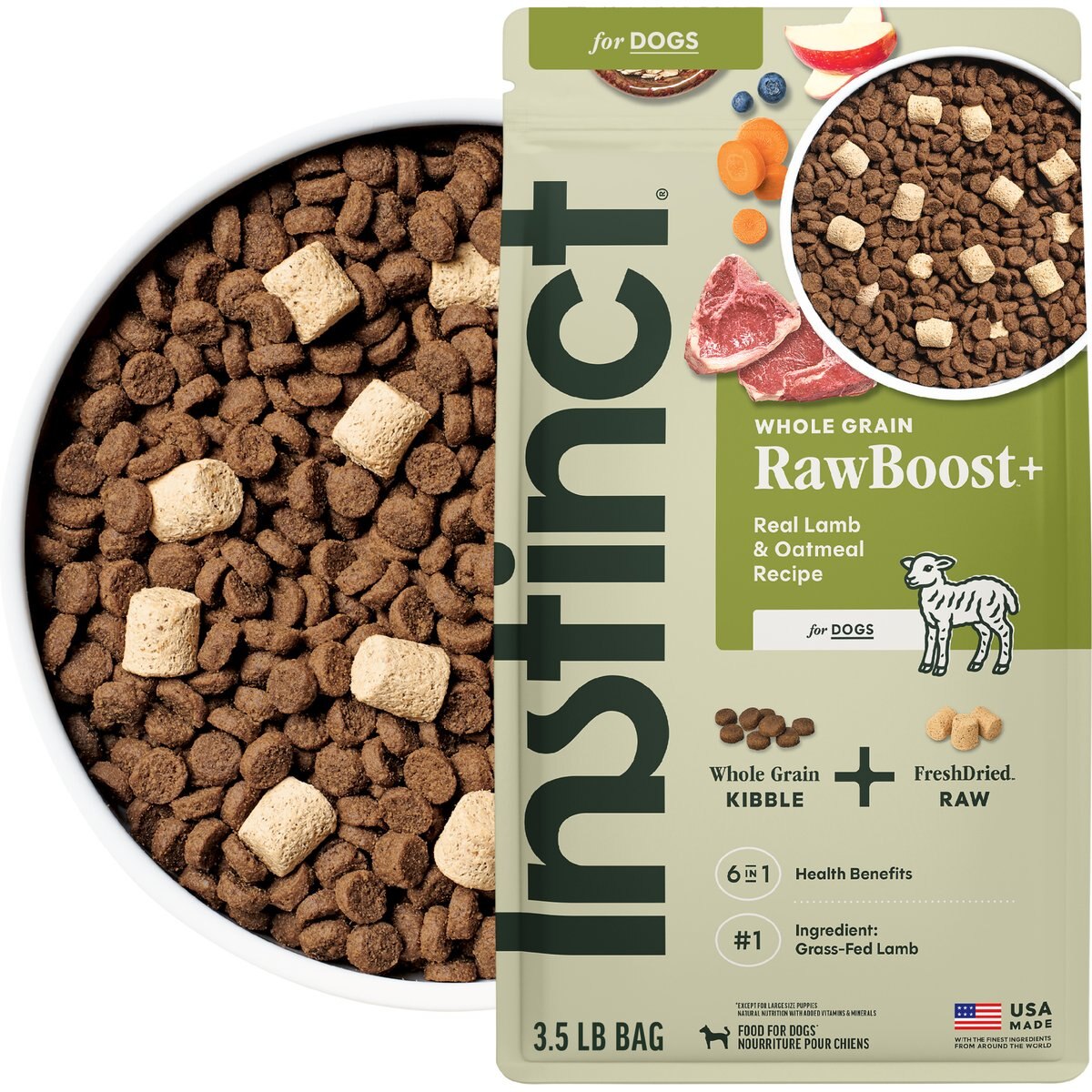 Instinct RawBoost Whole Grain Real Lamb & Oatmeal Recipe Dry Dog Food, 3.5-lb bag