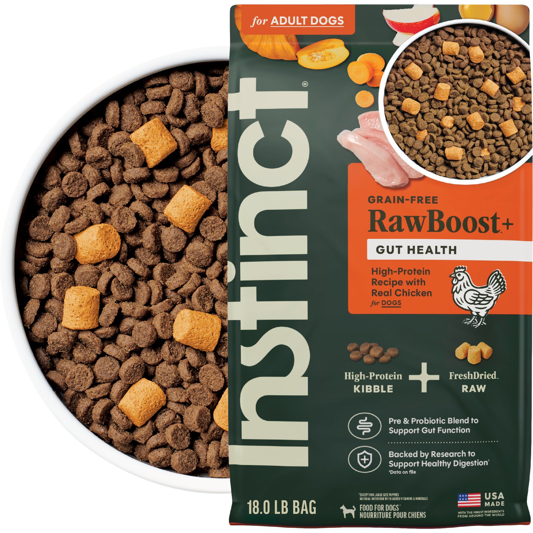 Instinct RawBoost Adult High Protein Grain-Free Gut Health Recipe Dry Dog Food, 36-lb bundle