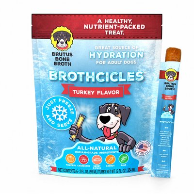 Brutus Broth Brutus Broth Brothcicles Turkey Bone Broth Flavor with Superfoods for Hydration Dog Wet Food Topper, 2-oz pouch, case of 6