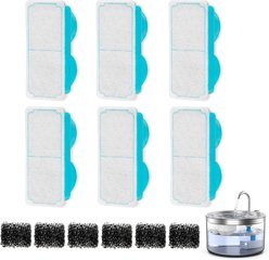 Casfuy PWB-004 Glass Cat Water Fountain Replacement Filters & Sponges, 6 count
