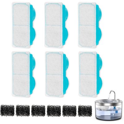 Casfuy Casfuy PWB-004 Glass Cat Water Fountain Replacement Filters & Sponges, 6 count