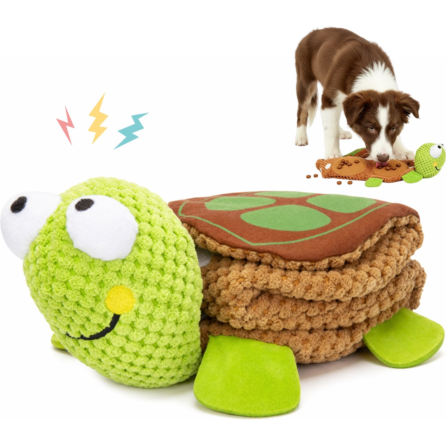 Potaroma Snuffle Mat Interactive Turtle with Squeaker & Crinkle Paper Puzzle & Treat Dispensing Dog Chew Toy, Multicolor
