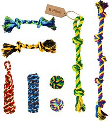 Potaroma Colorful Cotton Rope Interactive Tug of War & Bite Resistant Teething Chew Dog Toy, Multicolor, 8 count