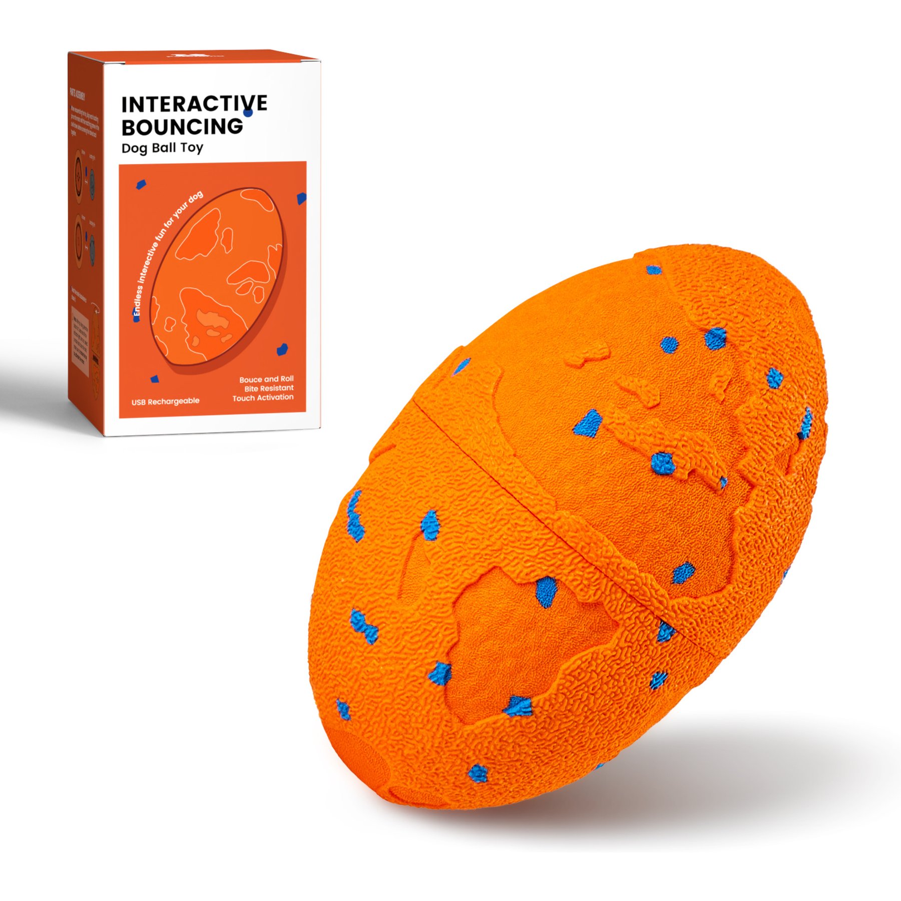 Potaroma Football-shaped Interactive Ball Dog Toy with Sound & Vibration, Orange