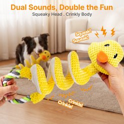 Potaroma Long Neck Duck Interactive Squeaky Exercise Plush & Stretchy Tug of War Chew Dog Toy with Durable Cotton Rope Handle, Yellow slide 2 of 6