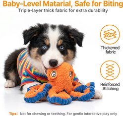 Potaroma Interactive Tug of War Octopus Crinkle & Squeaky Plush Dog Toy, Orange, 2 count slide 2 of 7
