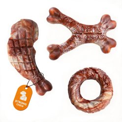 Potaroma Beef Flavored Tough Meat Bone Exercise Dog Chew Toy, Brown, 3 count