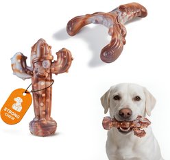 Potaroma Beef Flavored Tough Cactus & Antler Exercise Dog Chew Toy, Brown, 2 count