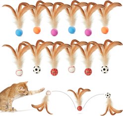 Potaroma Feather Chase & Fetch Ball Cat Chew Toy, Multicolor, 12 count