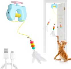 Potaroma Automatic Worm Feather Wand Teaser Retractable Hanging Indoor Cat Hanging Toy, Multicolor