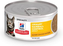 Hill's Science Diet Adult Urinary Hairball Control Savory Chicken Entree Wet Cat Food, 5.5-oz can, case of 24