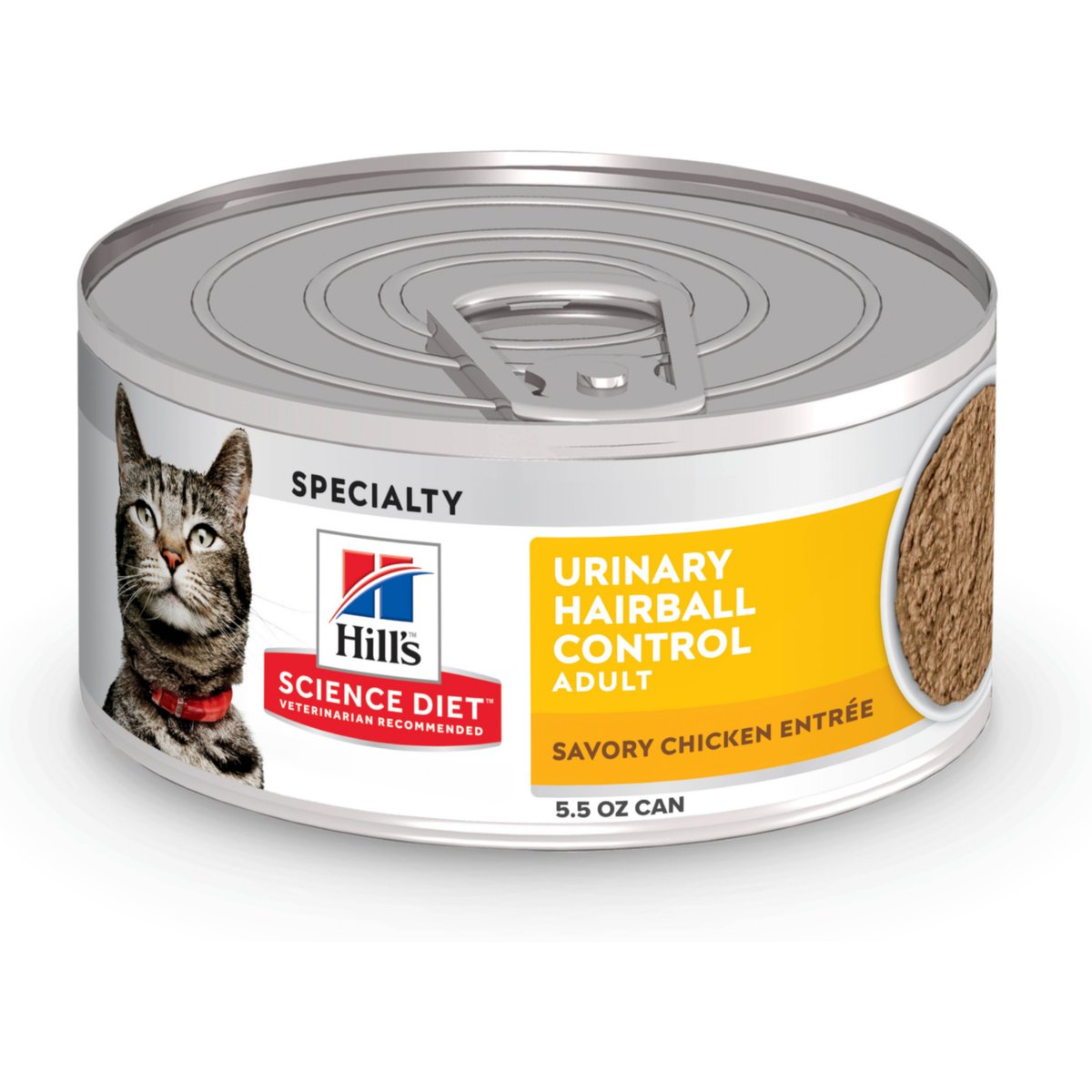 Hill's Science Diet Adult Urinary Hairball Control Savory Chicken Entree Canned Cat Food, 5.5-oz can, bundle of 48