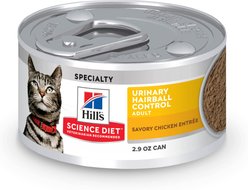 Hill's Science Diet Adult Urinary Hairball Control Savory Chicken Entree Wet Cat Food, 2.9-oz can, case of 4