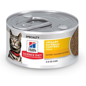 Hill's Science Diet Adult Urinary Hairball Control Savory Chicken Entree Wet Cat Food, 2.9-oz can, 12 case