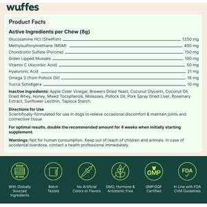 Wuffes Advanced Hip & Joint Chews with Glucosamine & Chondroitin Pork Liver Flavored Soft Chews for Large Dogs, 30 count