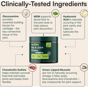 Wuffes Advanced Hip & Joint Chews with Glucosamine & Chondroitin Pork Liver Flavored Soft Chews for Large Dogs, 30 count