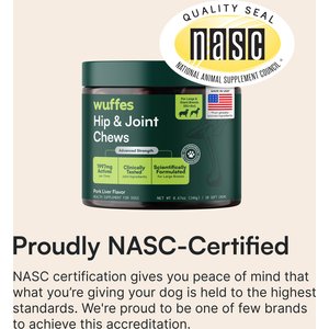 Wuffes Advanced Hip & Joint Chews with Glucosamine & Chondroitin Pork Liver Flavored Soft Chews for Large Dogs, 30 count