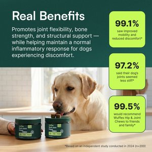 Wuffes Advanced Hip & Joint Chews with Glucosamine & Chondroitin Pork Liver Flavored Soft Chews for Large Dogs, 30 count