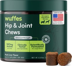 Wuffes Advanced Hip & Joint Chews with Glucosamine & Chondroitin Pork Liver Flavored Soft Chews for Large Dogs, 30 count