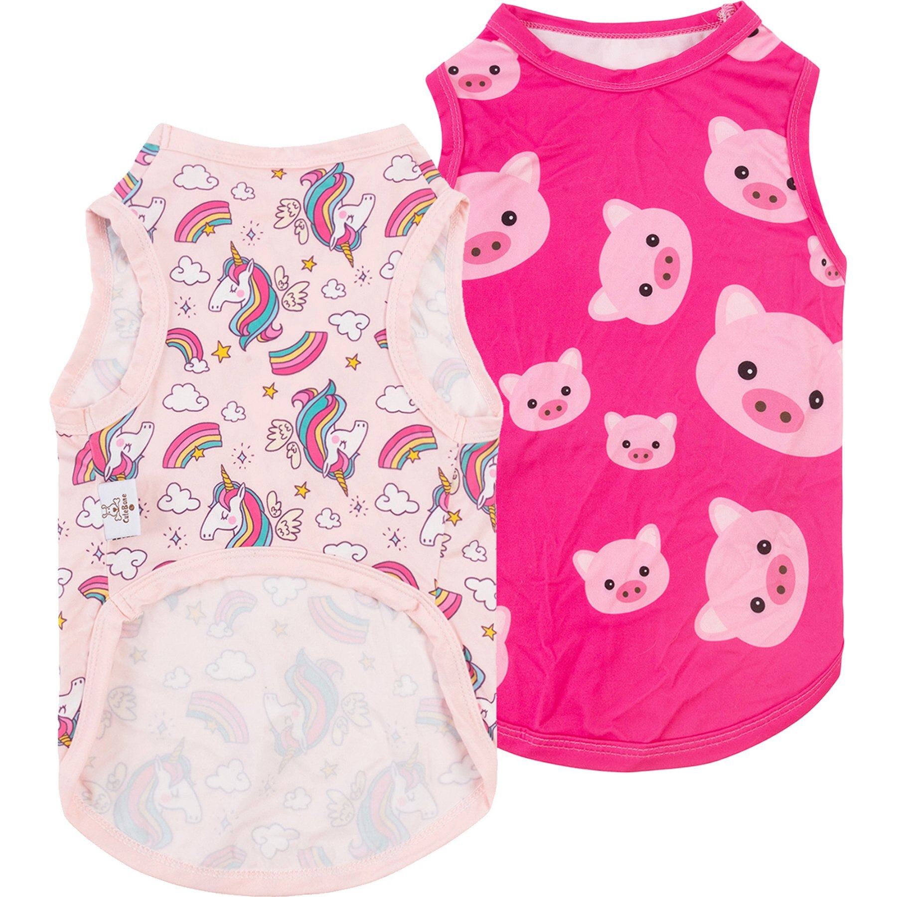 CuteBone Pig & Unicorn Dog T-Shirt, Pink, X-Small, 2 count