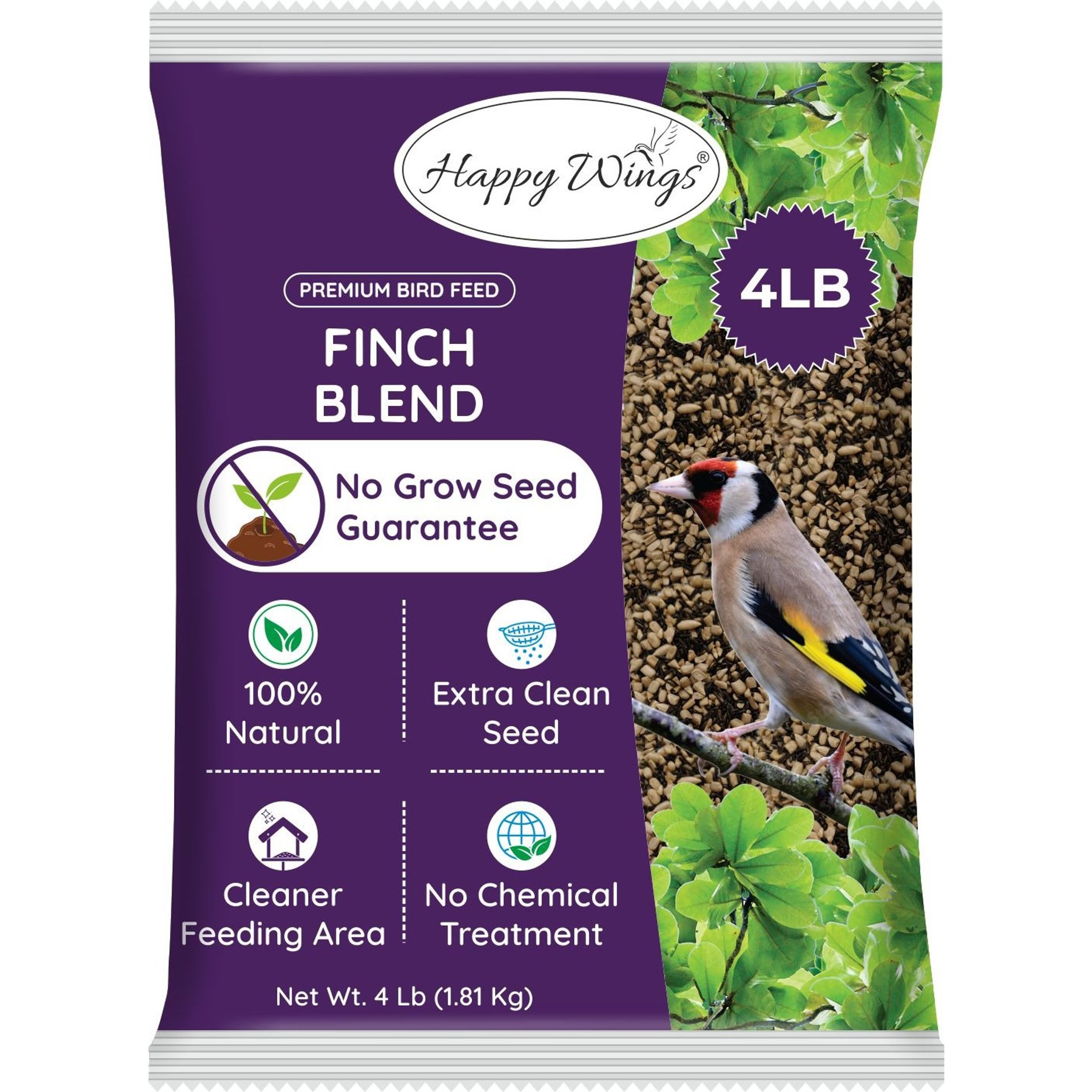 Happy Wings NO GROW Finch Blend Wild Bird Food, 4-lb bag