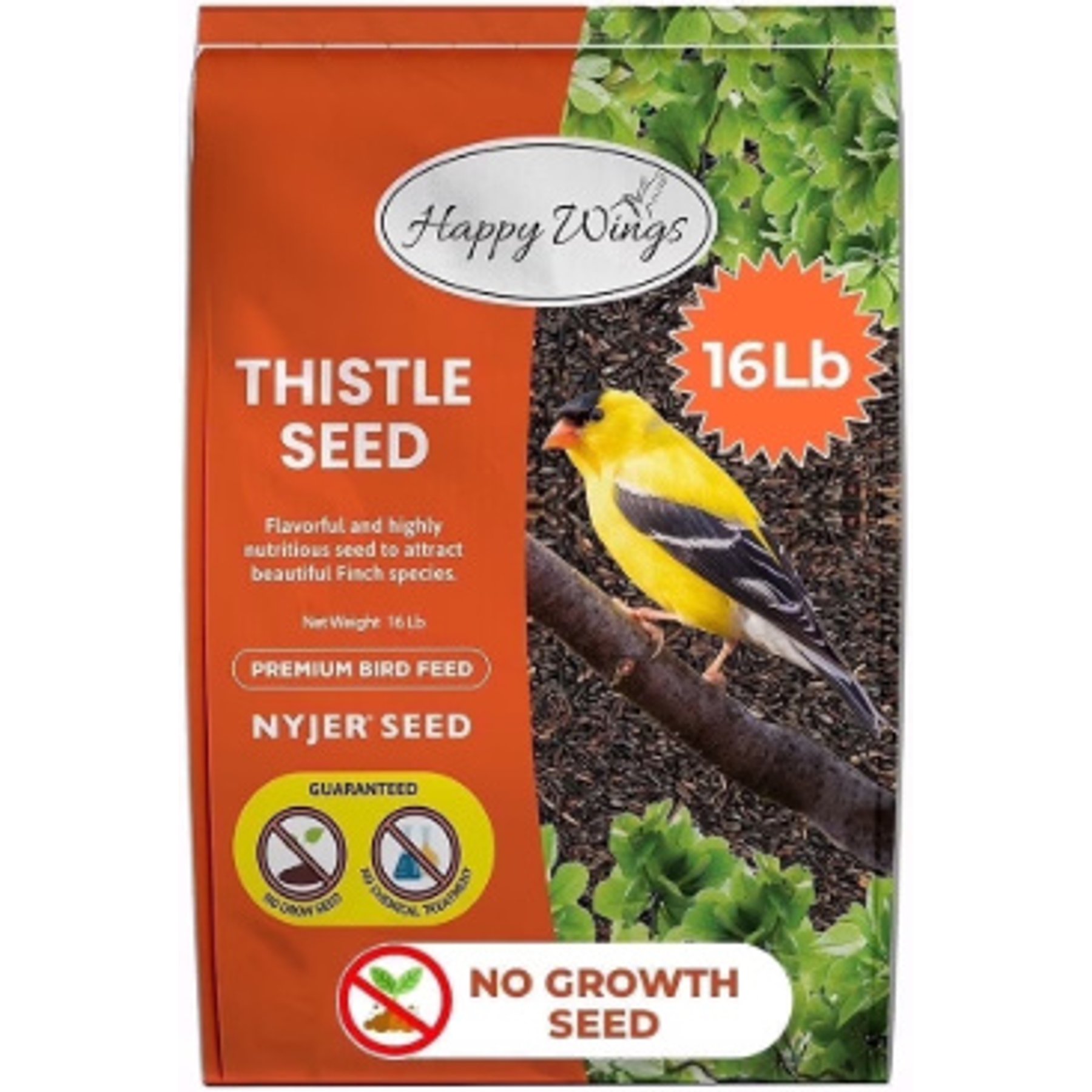 Happy Wings NO GROW Thistle Seed Wild Bird Food, 16-lb bag