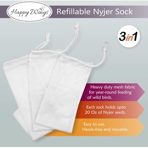 Happy Wings Refillable Nyjer Sock Wild Bird Feeder, 3 count