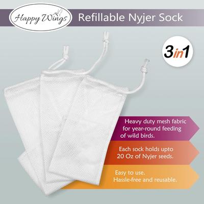 Show full view: Happy Wings Refillable Nyjer Sock Wild Bird Feeder, 3 count slide 3 of 7