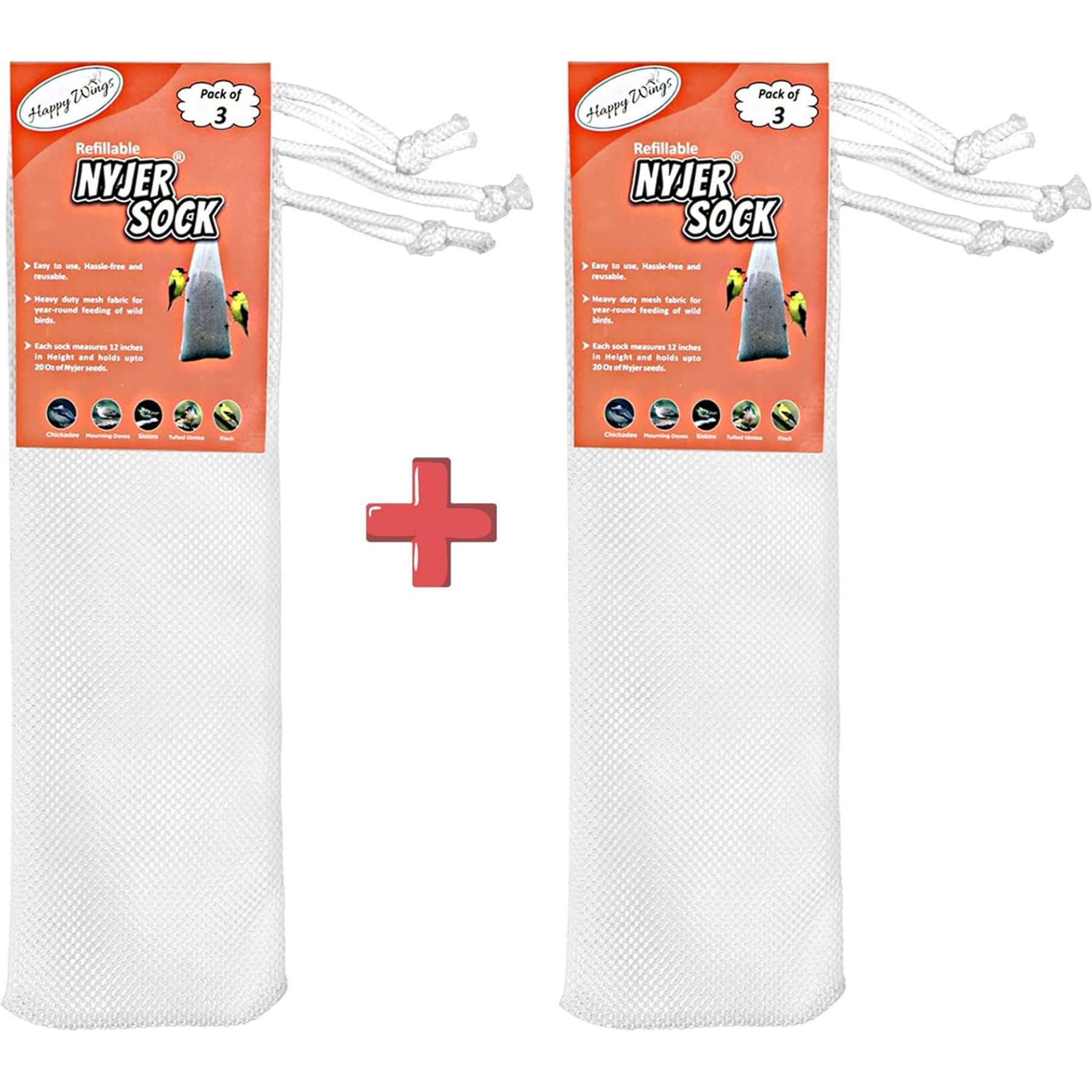 Happy Wings Refillable Nyjer Sock Wild Bird Feeder, 3 count