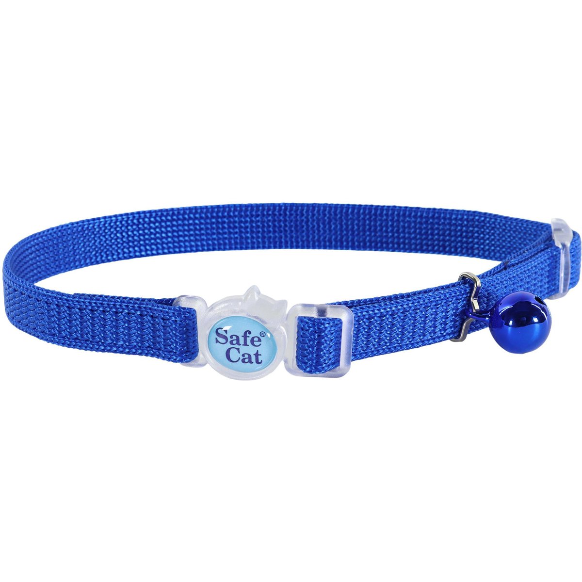 Safe Cat Snag-Proof Polyester Breakaway Cat Collar with Bell, Blue, 8 to 12-in neck, 3/8-in wide